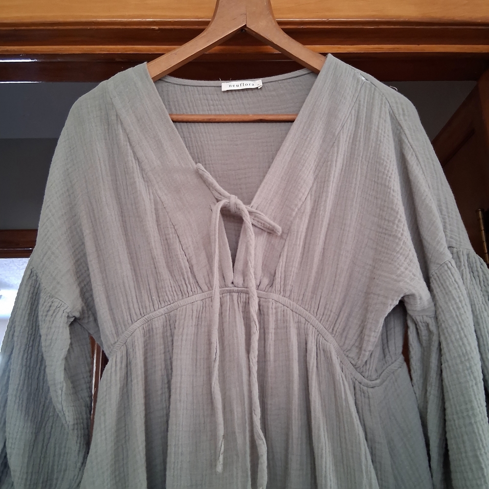 Neuflora Maternity Women's Light Gray Maxi Dress with Tie Front - Picture 2 of 5